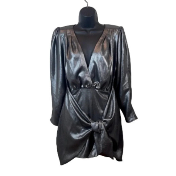 L'Academie The Dore Silver Front Tie Long Sleeve Mini Dress size small - Picture 5 of 16